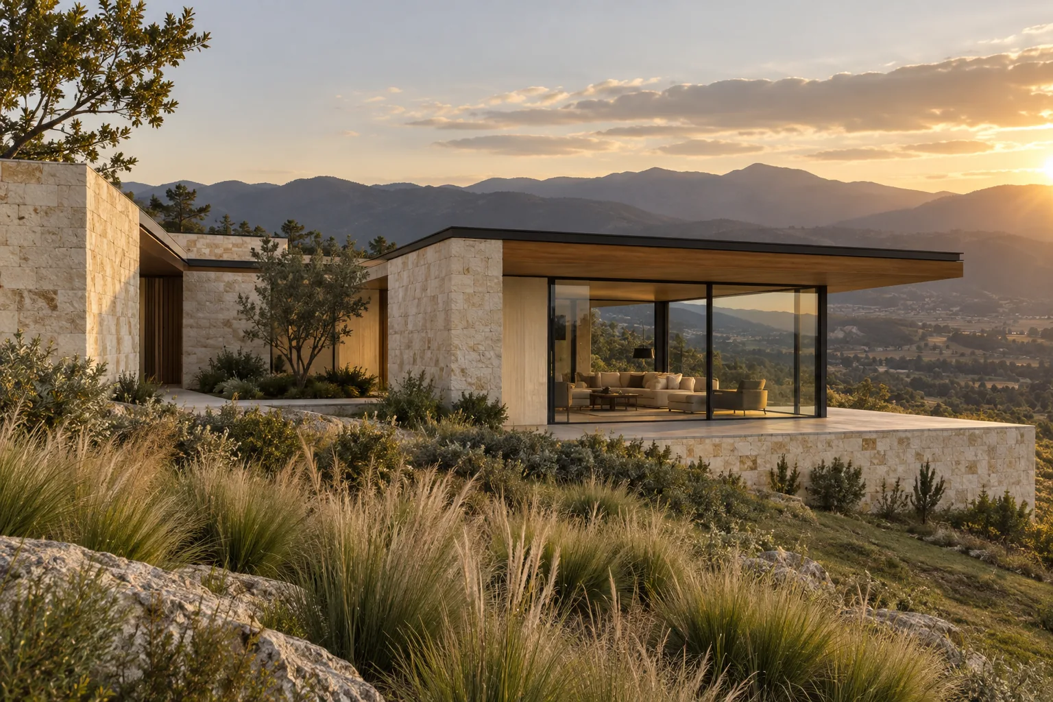 Casa Arrayán entre montañas de Boyacá, en piedra clara y madera.